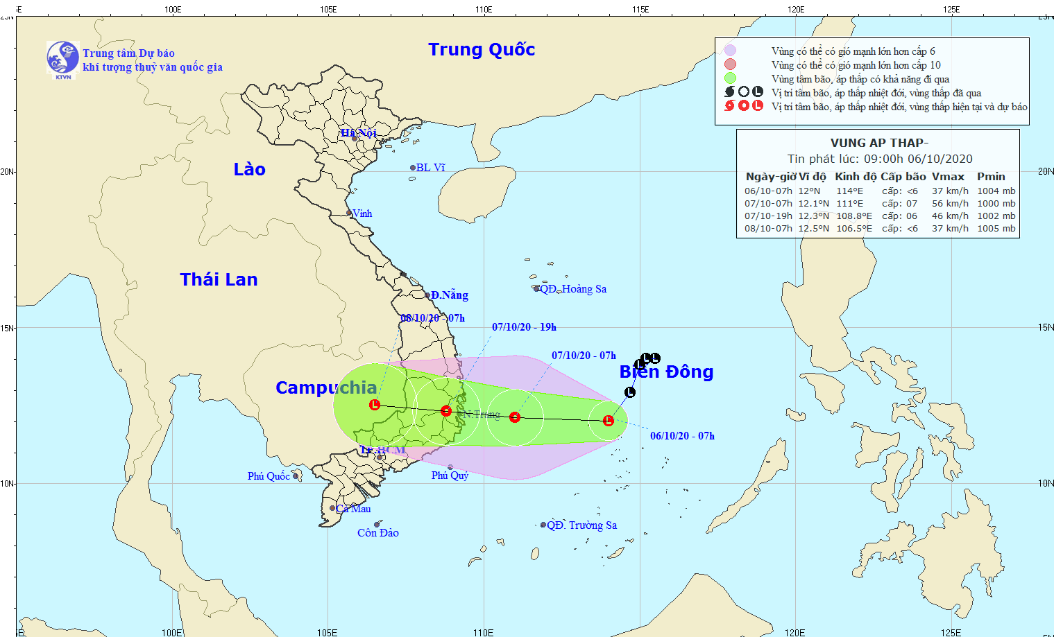 Hướng đi dự kiến của vùng áp thấp.